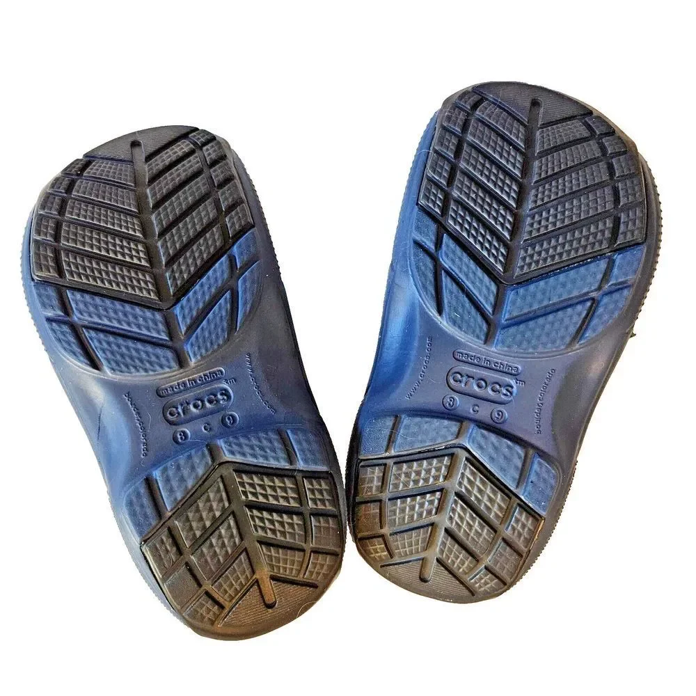 Crocs Blitzen Luxe Convertible Clog Boot Blue Gray Kids Size C 8/9 Faux Fur Line
